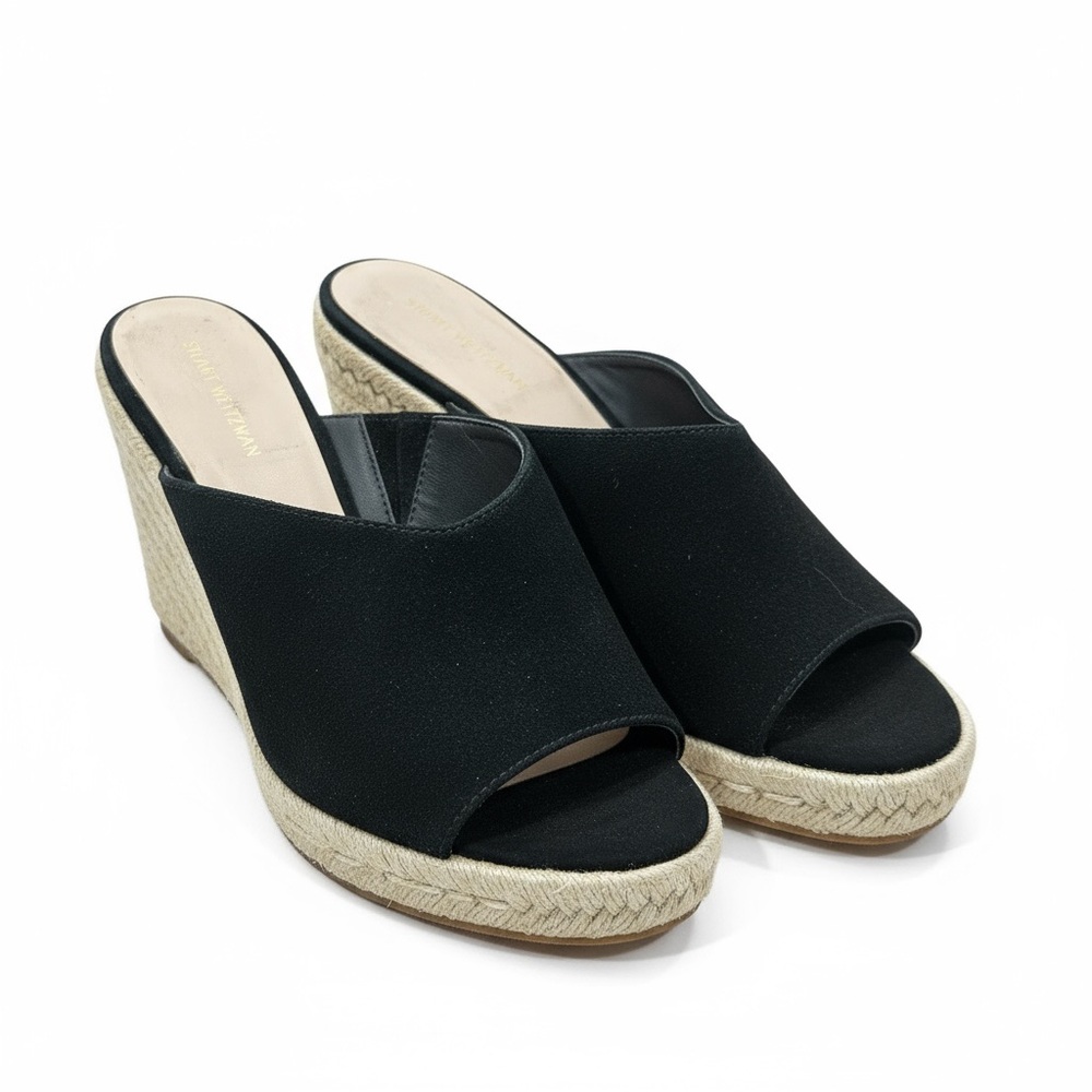 Stuart Weitzman Black Suede Espadrille Mules – Size 7.5 EUC
